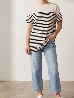 Joie Striped Tunic Sweater Size Medium Shortsleeve Cream Black
